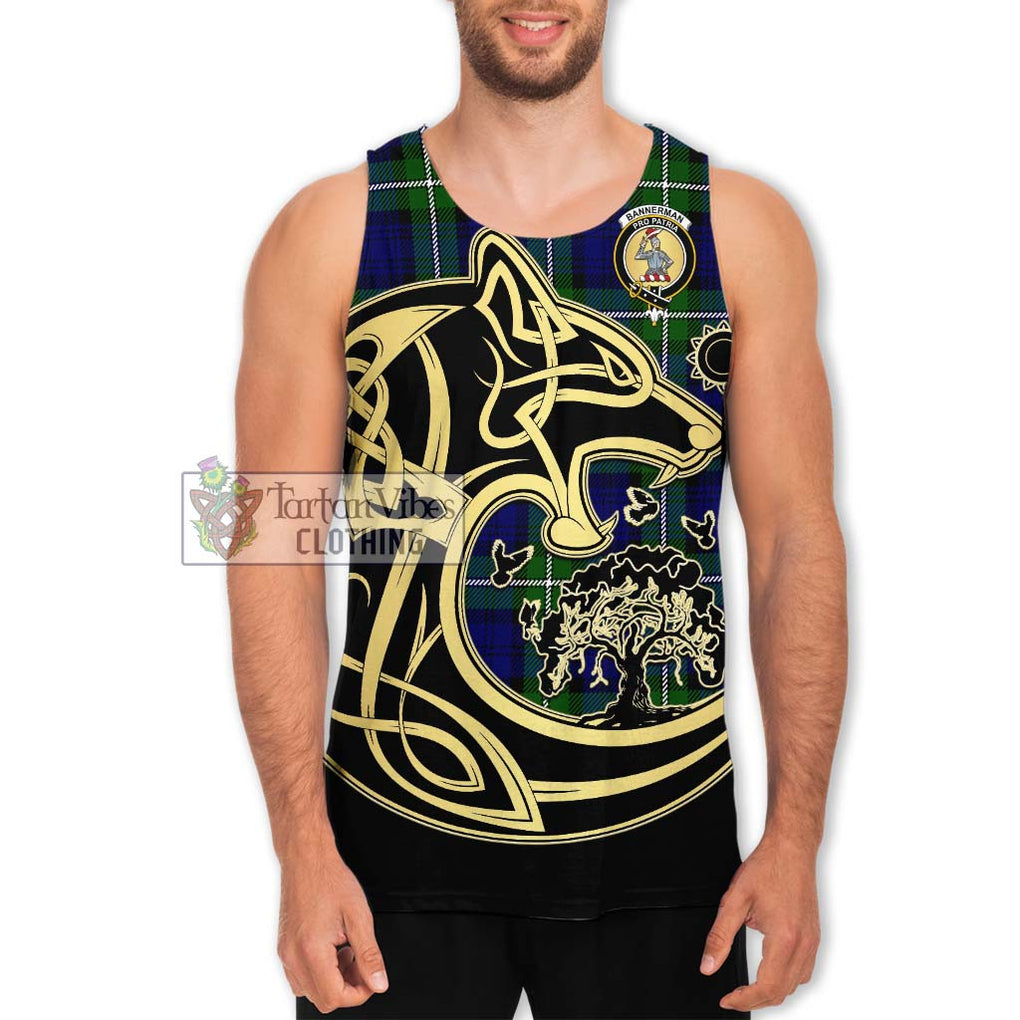 Bannerman Tartan Men's Tank Top with Family Crest Celtic Wolf Style Men - Tartan Vibes Clothing