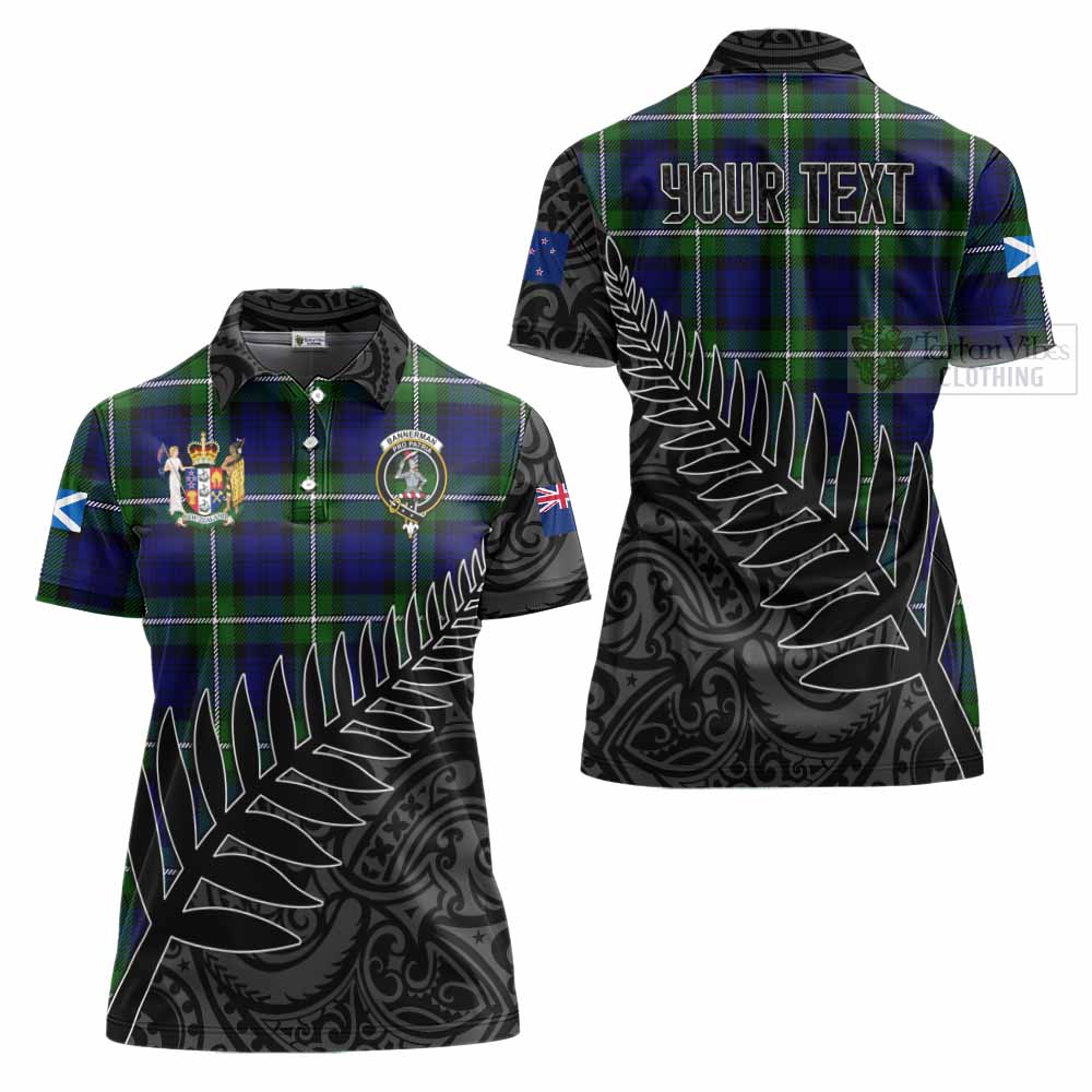 Tartan Vibes Clothing Bannerman Crest Tartan Women's Polo Shirt with New Zealand Silver Fern Half Style