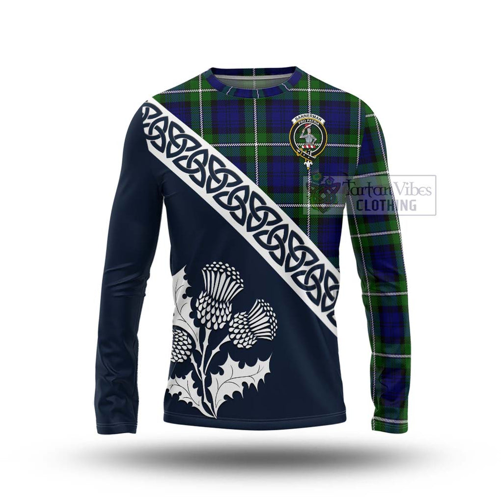 Tartan Vibes Clothing Bannerman Tartan Long Sleeve T-Shirt Featuring Thistle and Scotland Map