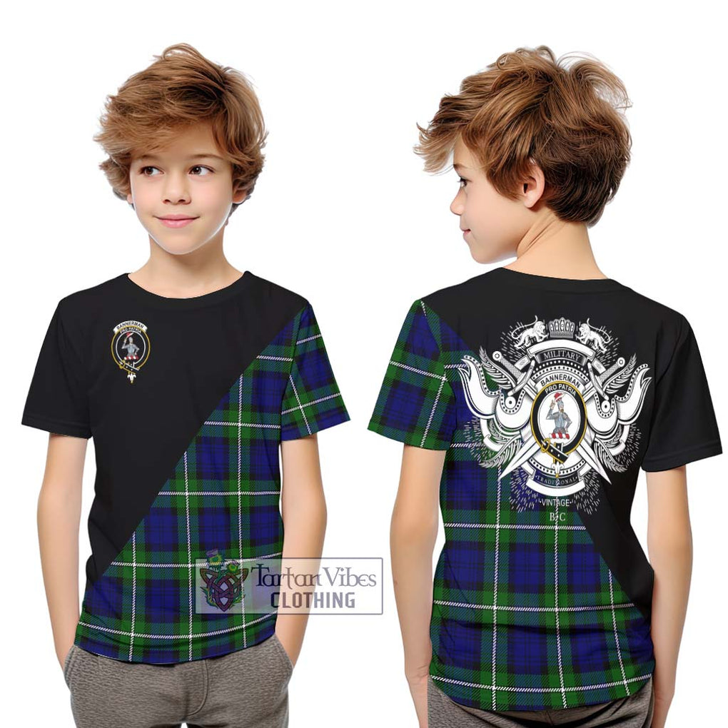 Bannerman Tartan Kid T-Shirt with Family Crest and Military Logo Style Youth XL Size14 - Tartanvibesclothing Shop