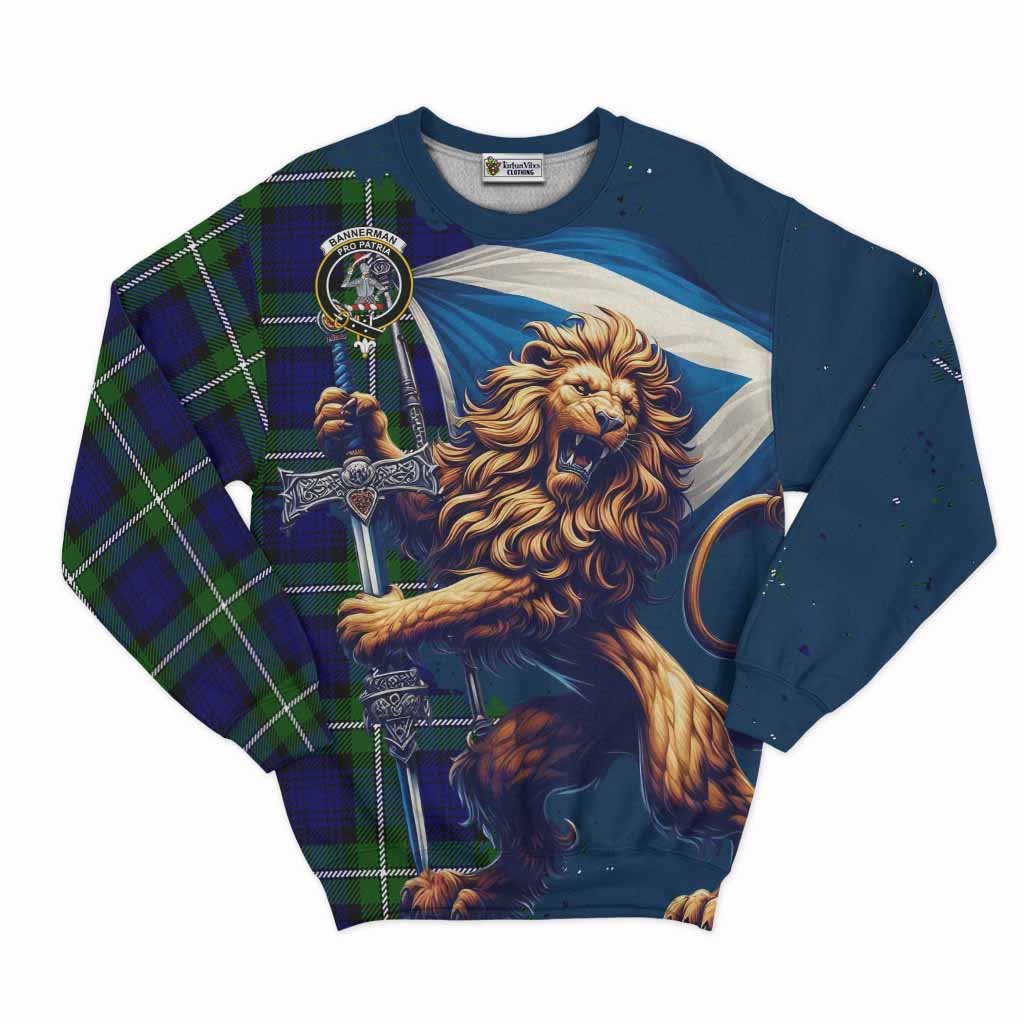 Tartan Vibes Clothing Bannerman Tartan Family Crest Sweatshirt with Scottish Majestic Lion