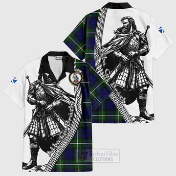 Bannerman Tartan Clan Crest Short Sleeve Button Shirt with Highlander Warrior Celtic Style