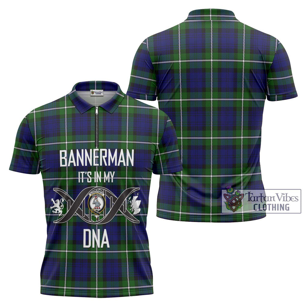 Bannerman Tartan Zipper Polo Shirt with Family Crest DNA In Me Style Unisex - Tartanvibesclothing Shop