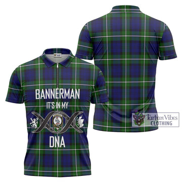 Bannerman Tartan Zipper Polo Shirt with Family Crest DNA In Me Style