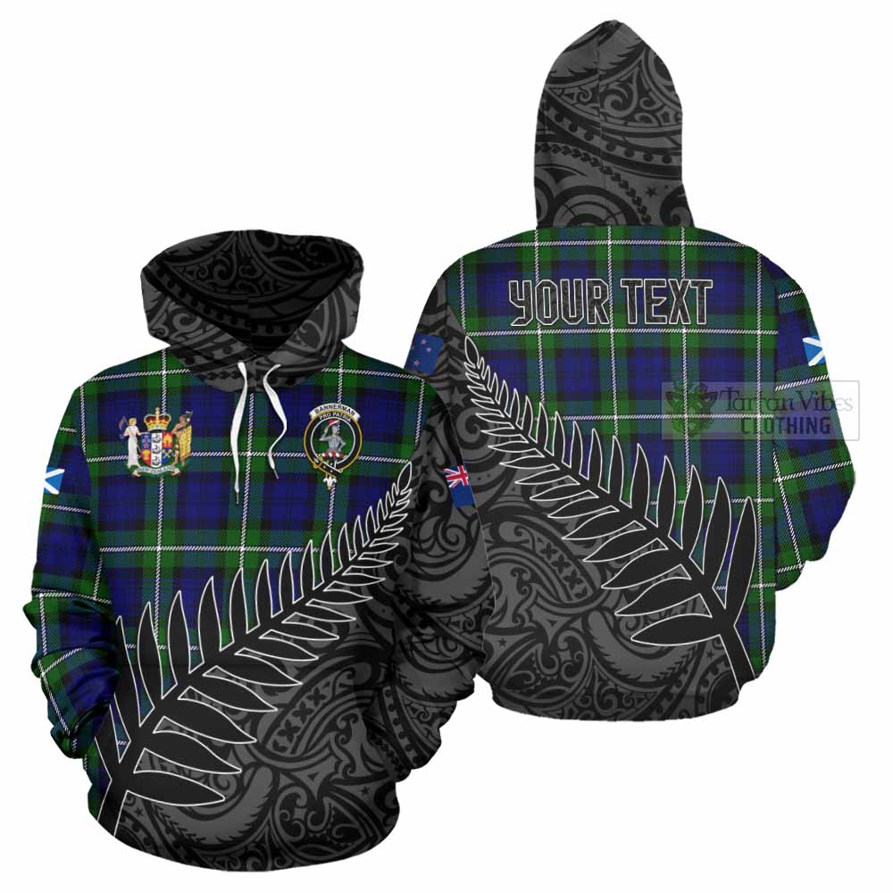 Tartan Vibes Clothing Bannerman Crest Tartan Hoodie with New Zealand Silver Fern Half Style