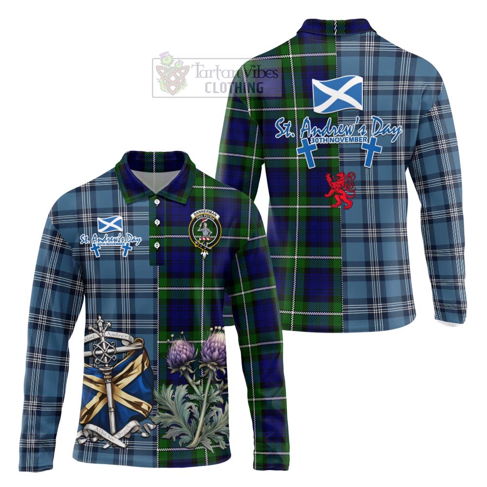 Tartan Vibes Clothing Bannerman Tartan Long Sleeve Polo Shirt Happy St. Andrew's Day Half Tartan Style