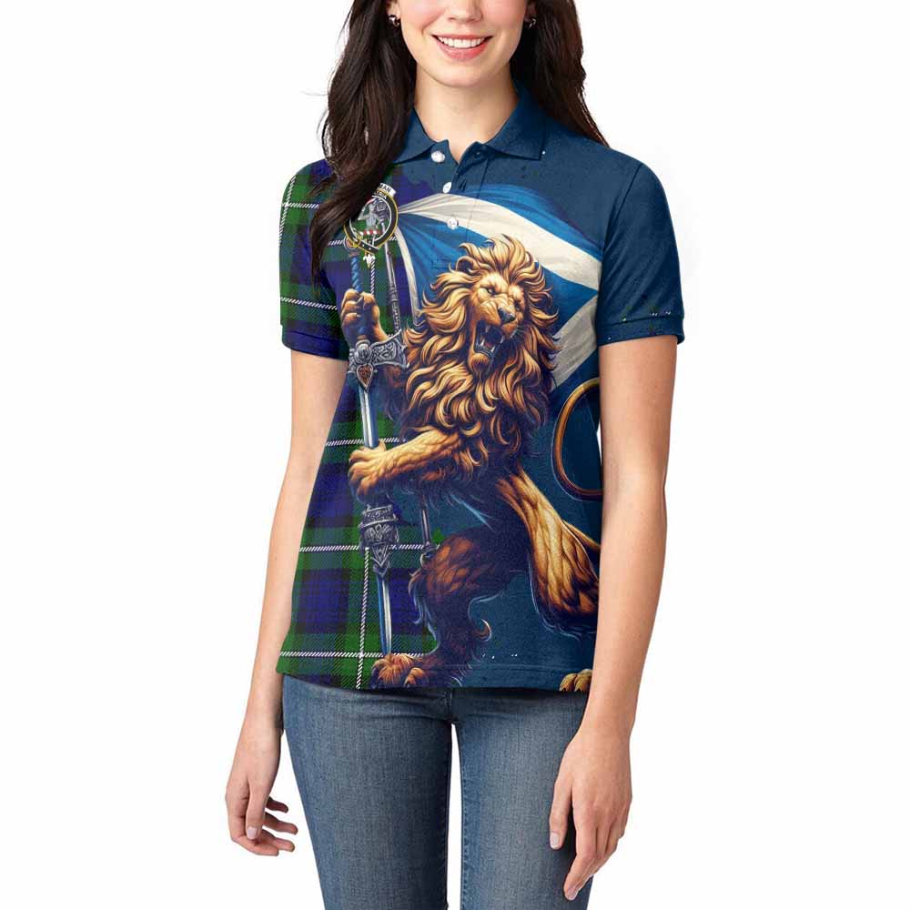 Tartan Vibes Clothing Bannerman Tartan Family Crest Women's Polo Shirt with Scottish Majestic Lion