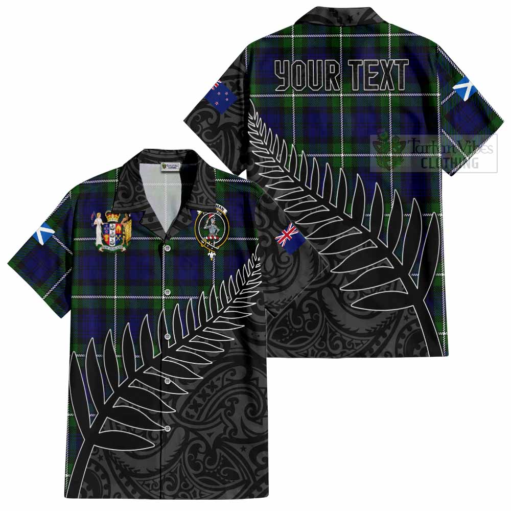 Tartan Vibes Clothing Bannerman Crest Tartan Short Sleeve Button Shirt with New Zealand Silver Fern Half Style