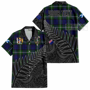 Bannerman Crest Tartan Short Sleeve Button Shirt with New Zealand Silver Fern Half Style