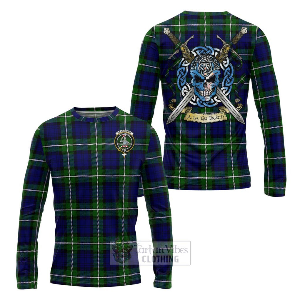 Tartan Vibes Clothing Bannerman Tartan Long Sleeve T-Shirt with Family Crest Celtic Skull Style