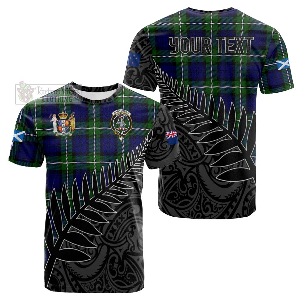 Tartan Vibes Clothing Bannerman Crest Tartan Cotton T-shirt with New Zealand Silver Fern Half Style