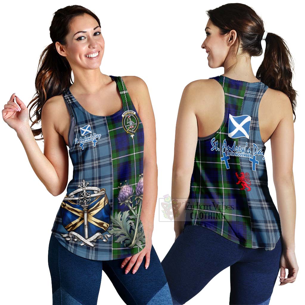 Tartan Vibes Clothing Bannerman Tartan Women's Racerback Tanks Happy St. Andrew's Day Half Tartan Style