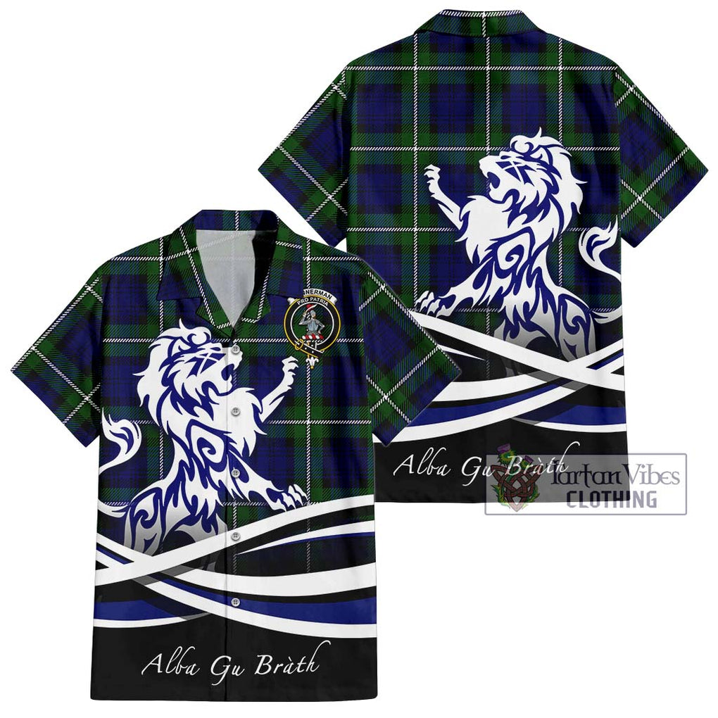 Bannerman Tartan Short Sleeve Button Shirt with Alba Gu Brath Regal Lion Emblem Kid - Tartanvibesclothing Shop