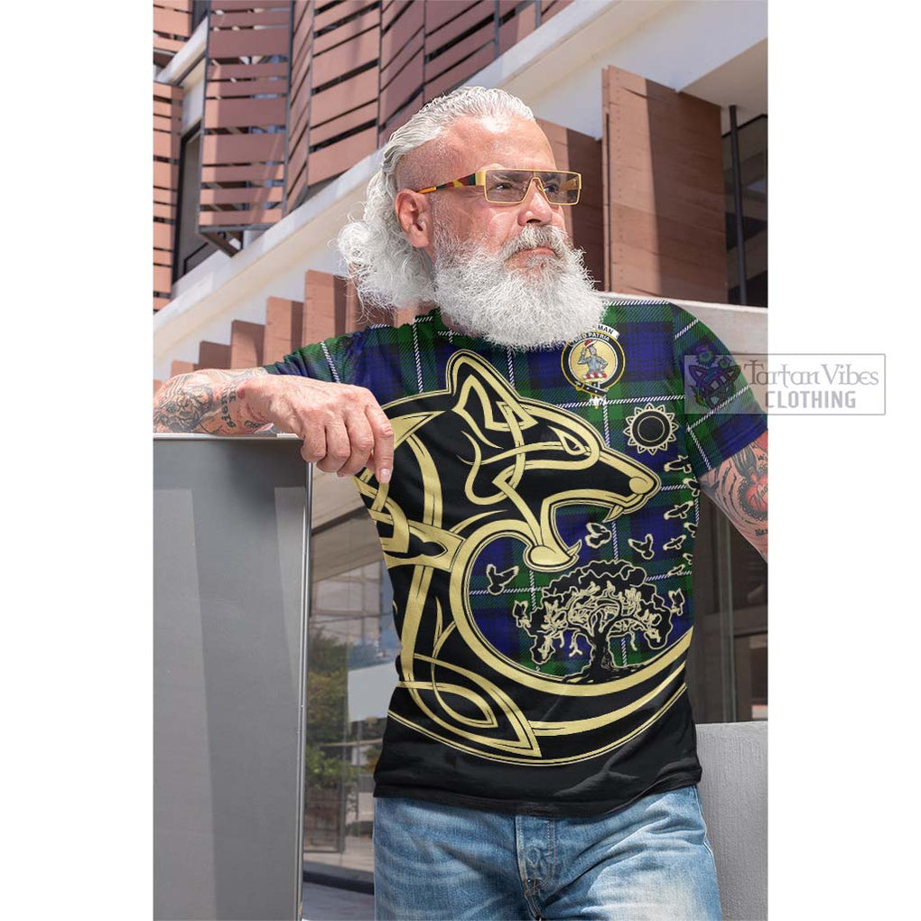 Tartan Vibes Clothing Bannerman Tartan Cotton T-shirt with Family Crest Celtic Wolf Style