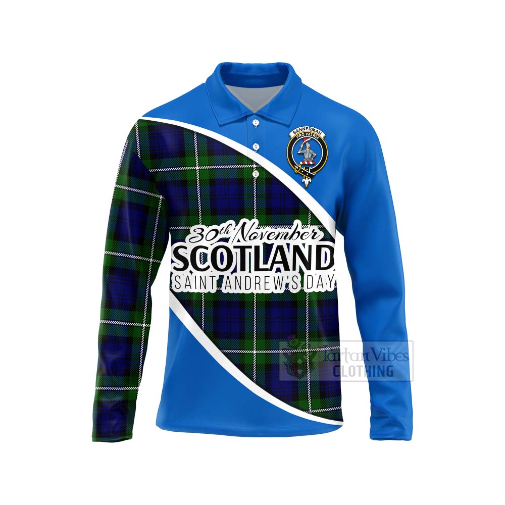 Tartan Vibes Clothing Bannerman Family Crest Tartan Long Sleeve Polo Shirt Celebrate Saint Andrew's Day in Style