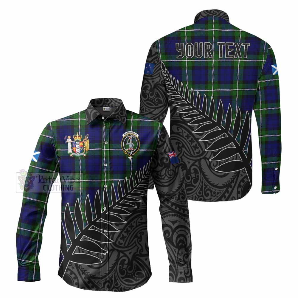 Tartan Vibes Clothing Bannerman Crest Tartan Long Sleeve Button Shirt with New Zealand Silver Fern Half Style