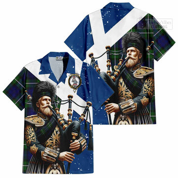 Bannerman Tartan Short Sleeve Button Shirt with Family Crest Scottish Bagpiper Vibes