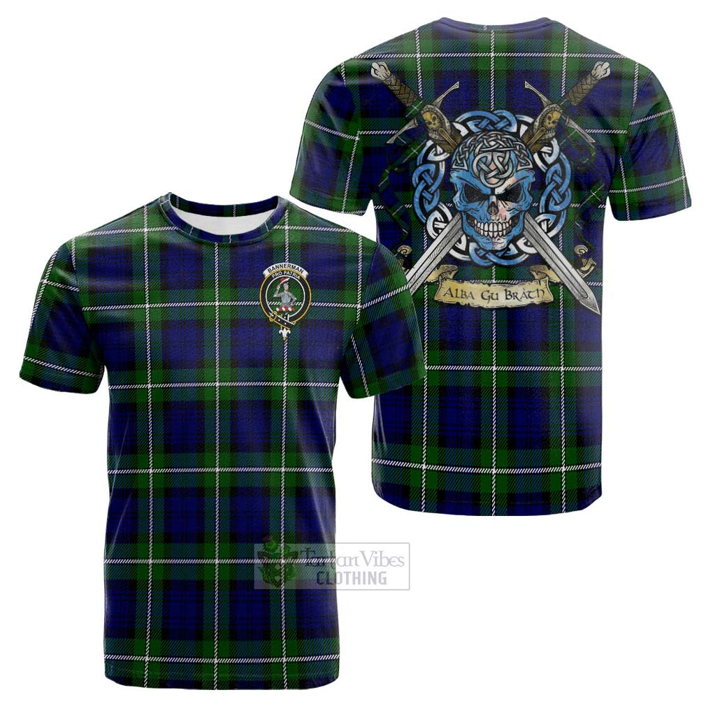 Tartan Vibes Clothing Bannerman Tartan Cotton T-shirt with Family Crest Celtic Skull Style