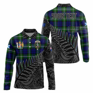 Bannerman Crest Tartan Long Sleeve Polo Shirt with New Zealand Silver Fern Half Style