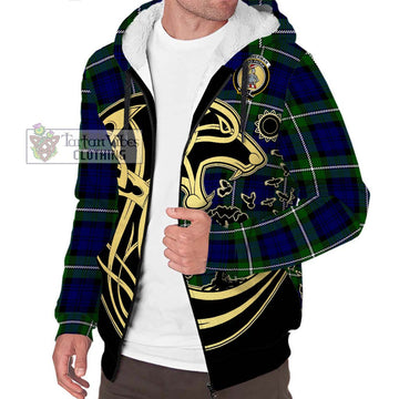 Bannerman Tartan Sherpa Hoodie with Family Crest Celtic Wolf Style