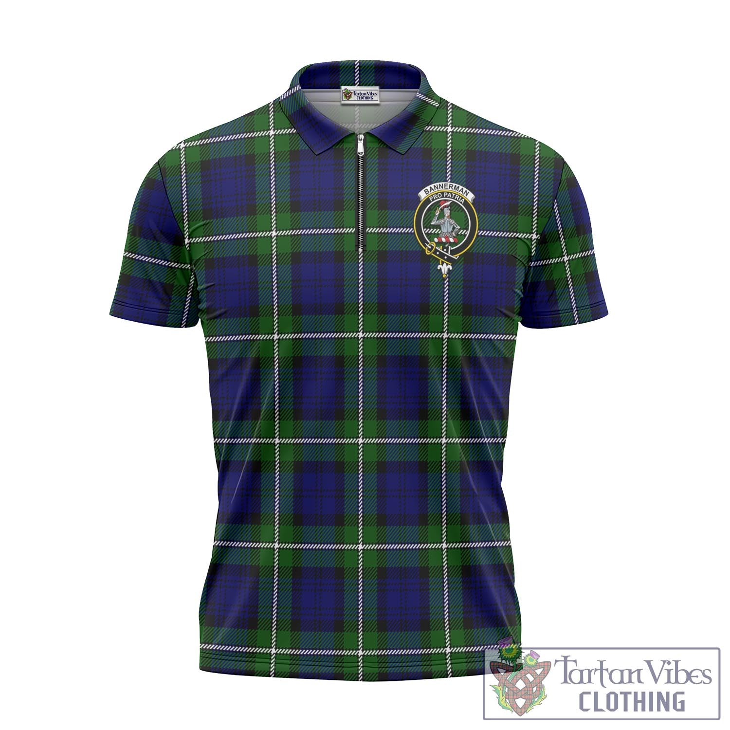 Tartan Vibes Clothing Bannerman Tartan Zipper Polo Shirt with Family Crest