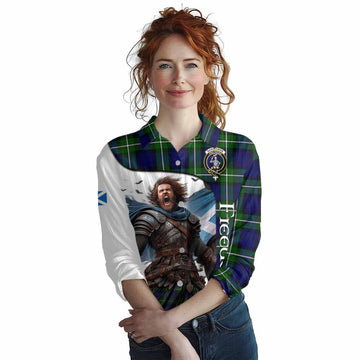 Bannerman Crest Tartan Women's Casual Shirt Inspired by the Freedom of Scottish Warrior