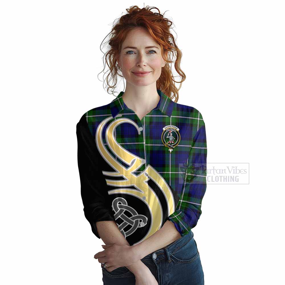 Tartan Vibes Clothing Bannerman Tartan Women's Casual Shirt with Family Crest and Celtic Symbol Style