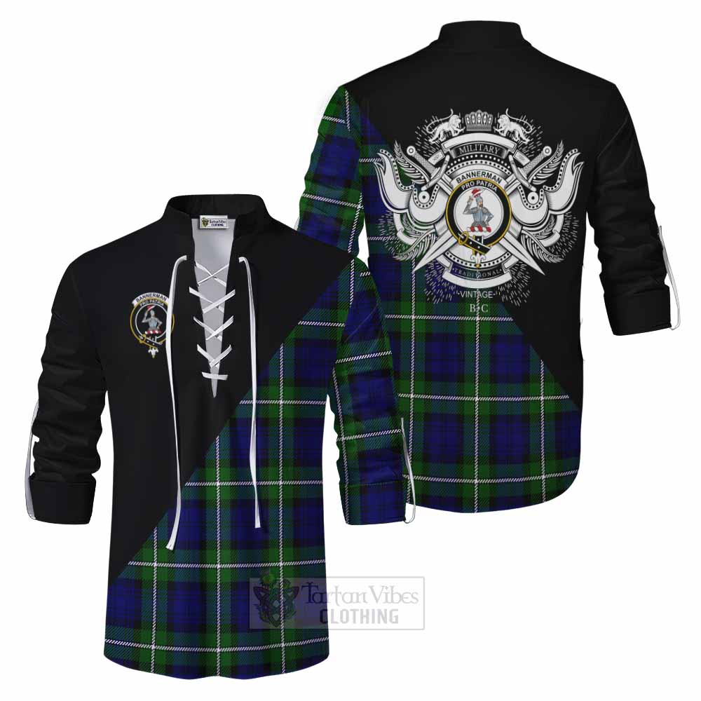 Tartan Vibes Clothing Bannerman Tartan Ghillie Kilt Shirt with Family Crest and Military Logo Style