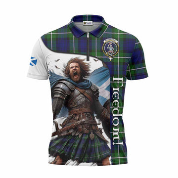 Bannerman Crest Tartan Zipper Polo Shirt Inspired by the Freedom of Scottish Warrior