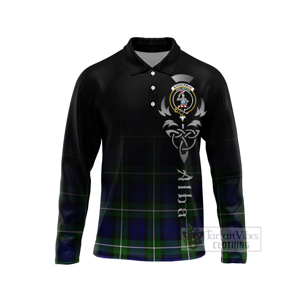 Tartan Vibes Clothing Bannerman Tartan Long Sleeve Polo Shirt Featuring Alba Gu Brath Family Crest Celtic Inspired