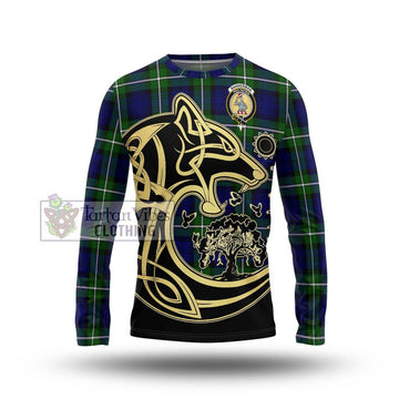 Bannerman Tartan Long Sleeve T-Shirt with Family Crest Celtic Wolf Style