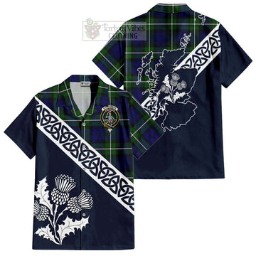 Bannerman Tartan Short Sleeve Button Shirt Featuring Thistle and Scotland Map