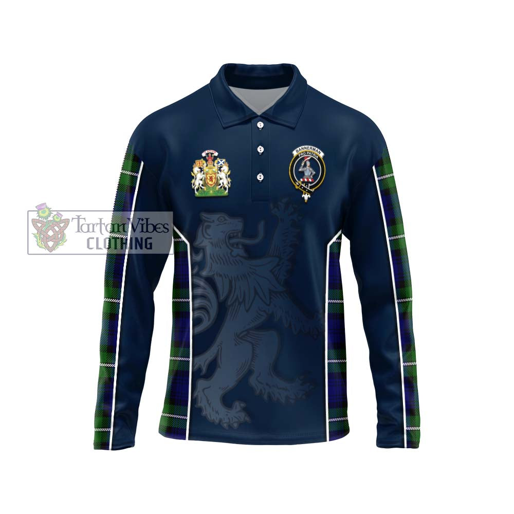 Bannerman Tartan Long Sleeve Polo Shirt with Family Crest and Lion Rampant Vibes Sport Style Unisex - Tartan Vibes Clothing