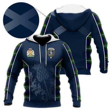 Bannerman Tartan Knitted Hoodie with Family Crest and Scottish Thistle Vibes Sport Style