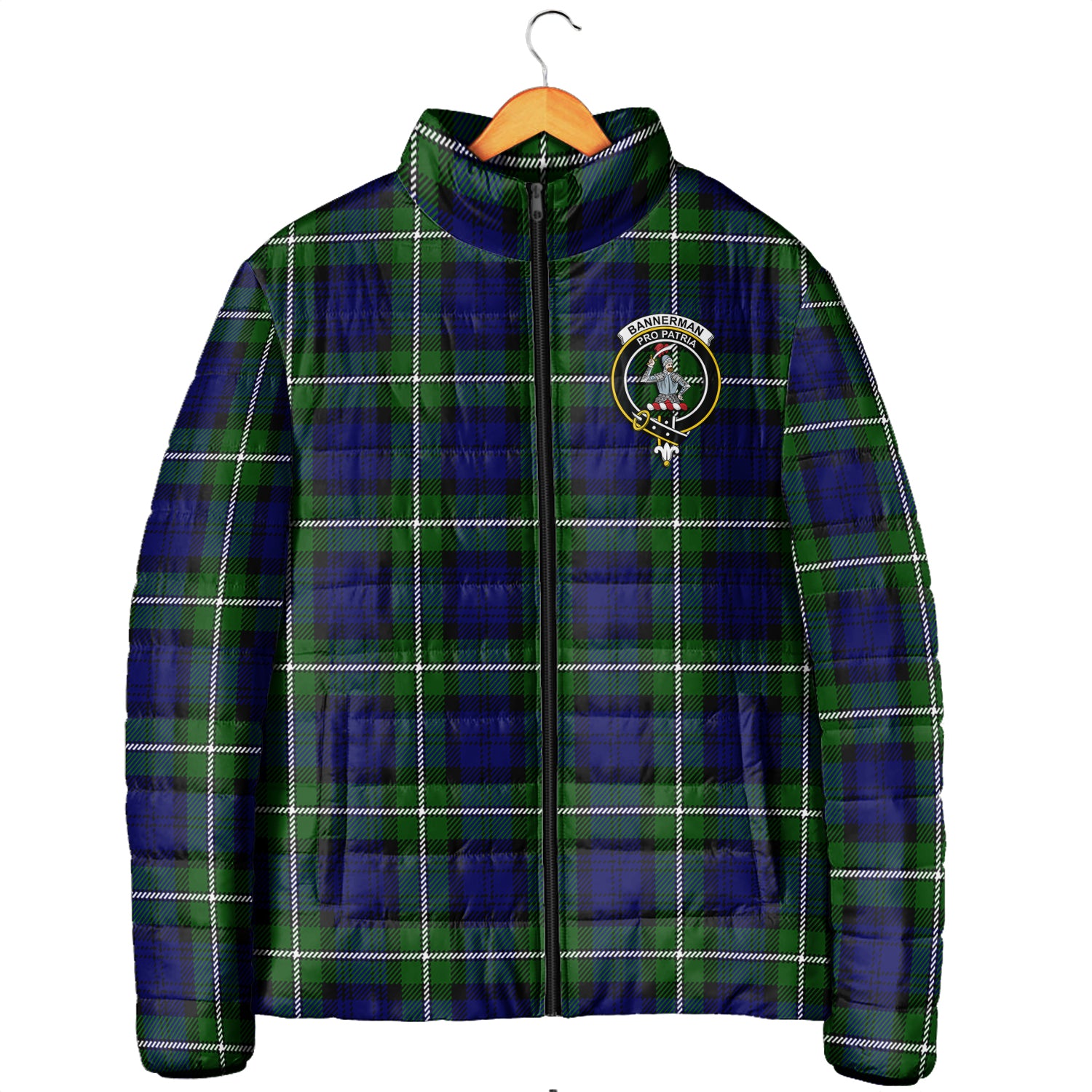 Bannerman Tartan Padded Jacket with Family Crest Men's Padded Jacket - Tartan Vibes Clothing