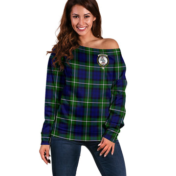 Bannerman Tartan Off Shoulder Women Sweater with Family Crest