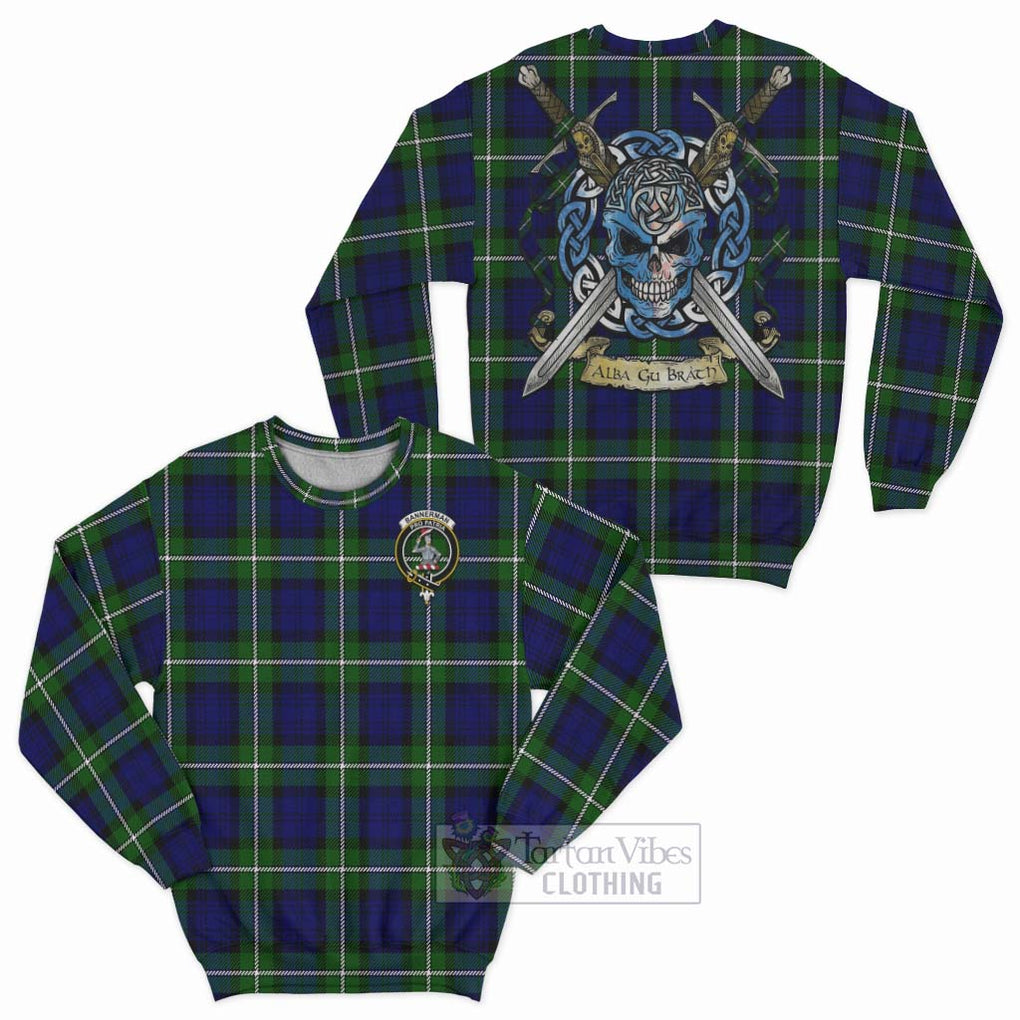 Tartan Vibes Clothing Bannerman Tartan Sweatshirt with Family Crest Celtic Skull Style