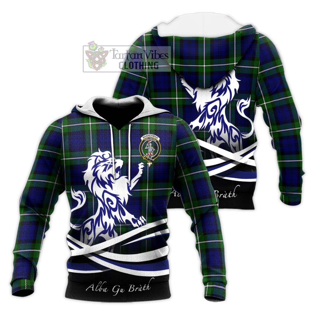 Bannerman Tartan Knitted Hoodie with Alba Gu Brath Regal Lion Emblem Unisex Knitted Pullover Hoodie - Tartanvibesclothing Shop