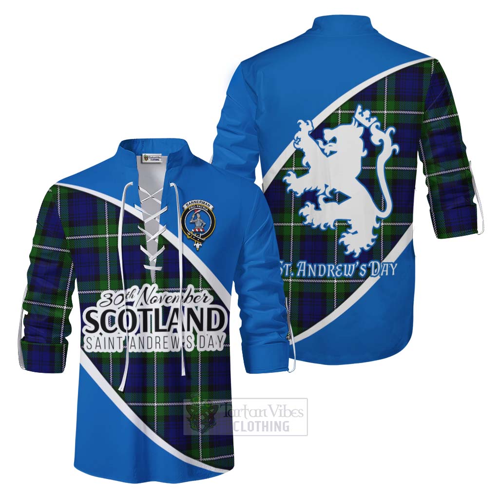 Tartan Vibes Clothing Bannerman Family Crest Tartan Ghillie Kilt Shirt Celebrate Saint Andrew's Day in Style