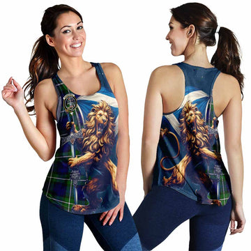 Bannerman Tartan Family Crest Women's Racerback Tanks with Scottish Majestic Lion