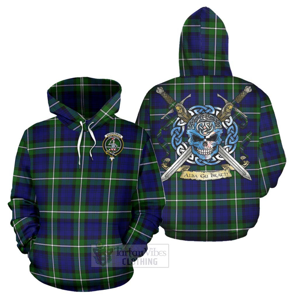 Tartan Vibes Clothing Bannerman Tartan Hoodie with Family Crest Celtic Skull Style