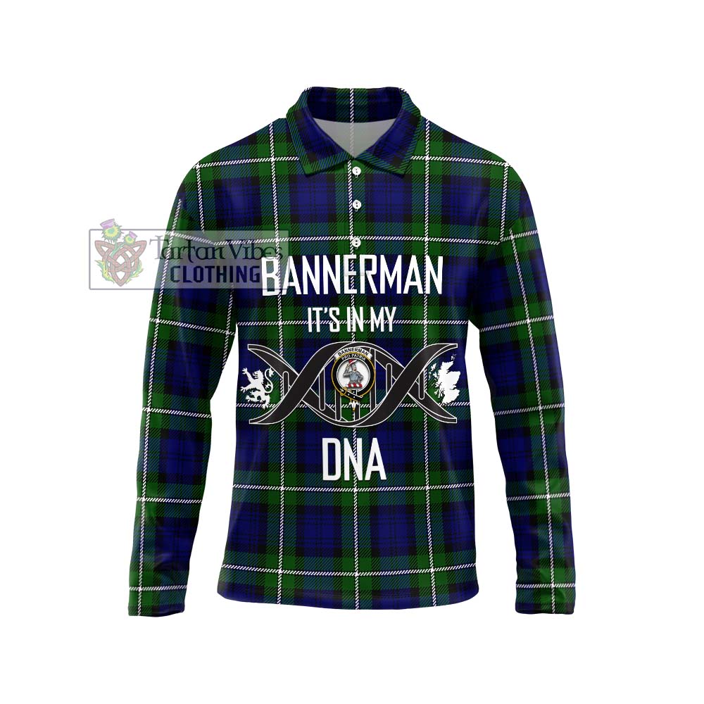 Bannerman Tartan Long Sleeve Polo Shirt with Family Crest DNA In Me Style Unisex - Tartanvibesclothing Shop