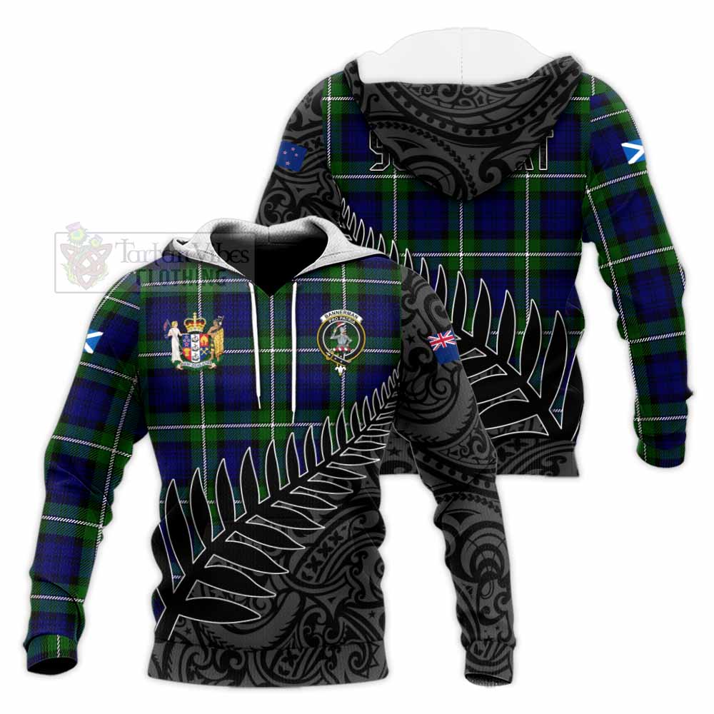 Tartan Vibes Clothing Bannerman Crest Tartan Knitted Hoodie with New Zealand Silver Fern Half Style