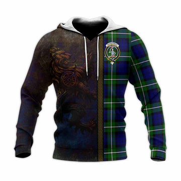 Bannerman Tartan Family Crest Knitted Hoodie Alba Gu Brath Be Brave Lion Ancient Style Unisex Knitted Pullover Hoodie - Tartan Vibes Clothing