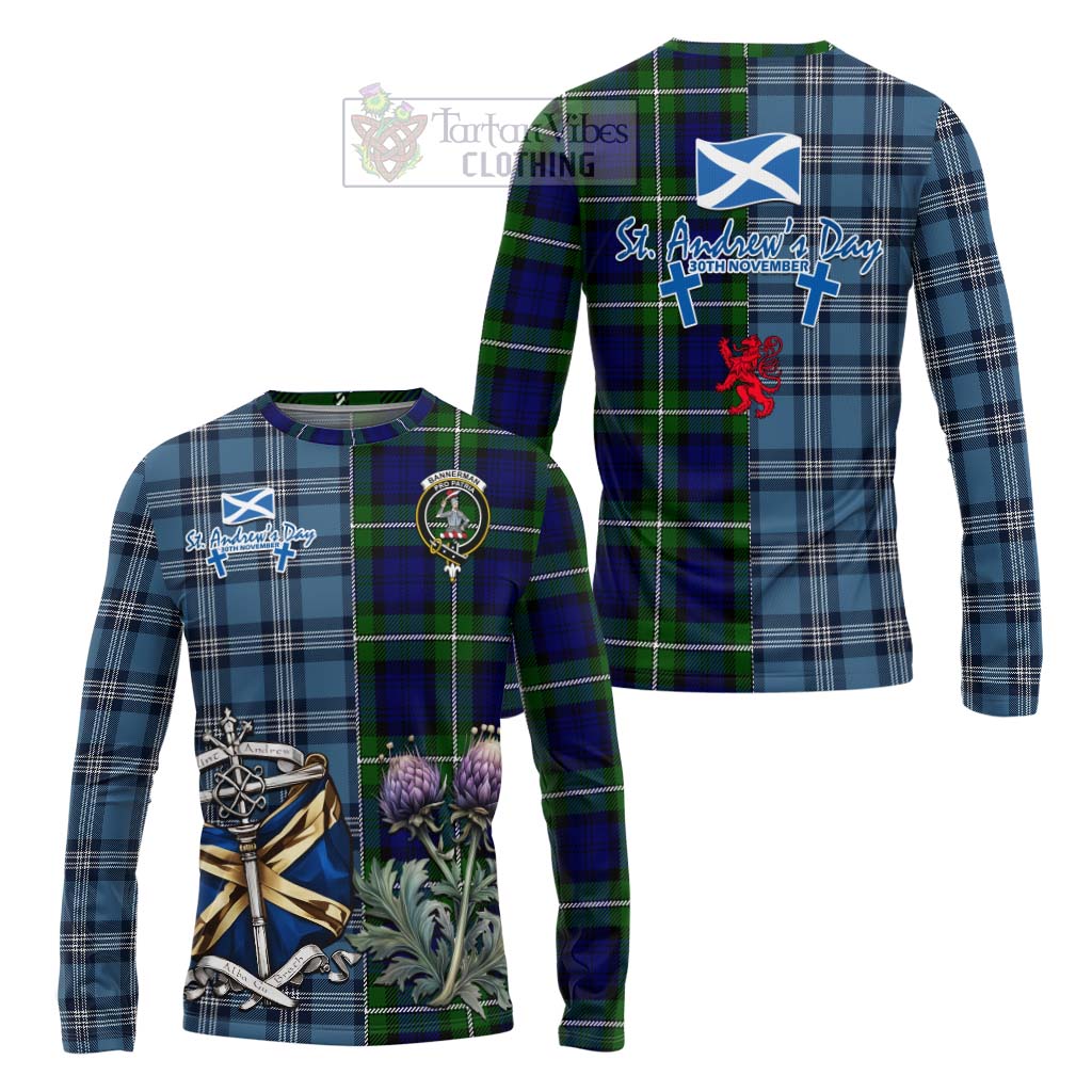 Tartan Vibes Clothing Bannerman Tartan Long Sleeve T-Shirt Happy St. Andrew's Day Half Tartan Style