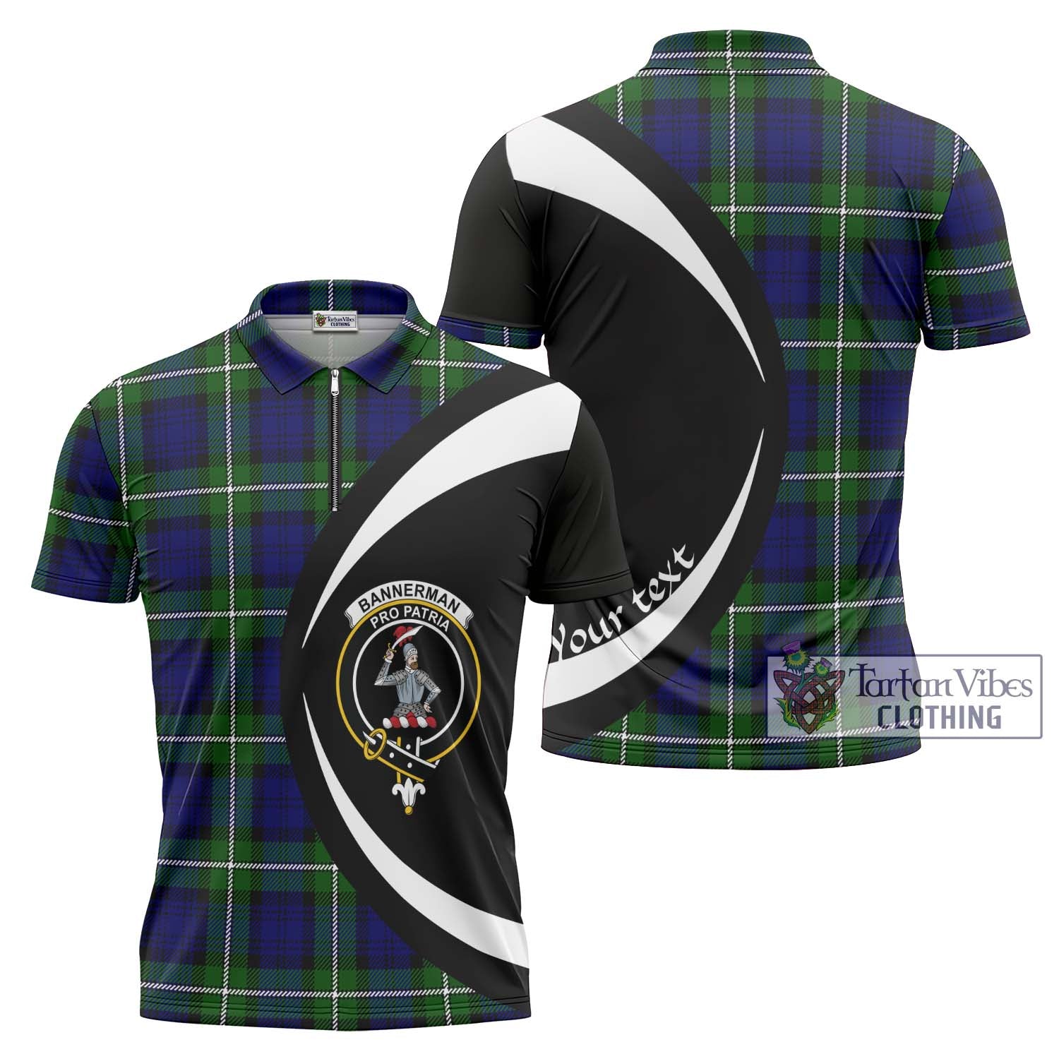 Tartan Vibes Clothing Bannerman Tartan Zipper Polo Shirt with Family Crest Circle Style