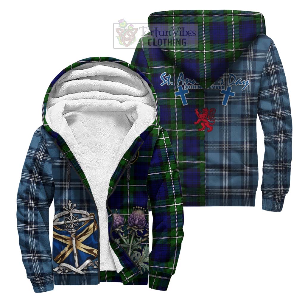 Tartan Vibes Clothing Bannerman Tartan Sherpa Hoodie Happy St. Andrew's Day Half Tartan Style