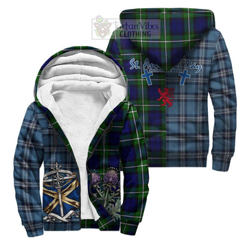 Bannerman Tartan Sherpa Hoodie Happy St. Andrew's Day Half Tartan Style