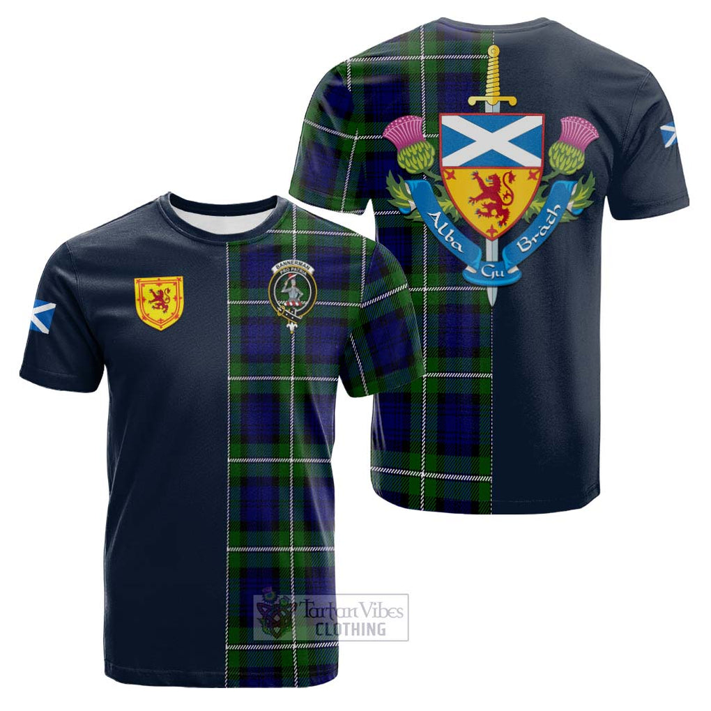 Tartan Vibes Clothing Bannerman Tartan Cotton T-shirt with Scottish Lion Royal Arm Half Style