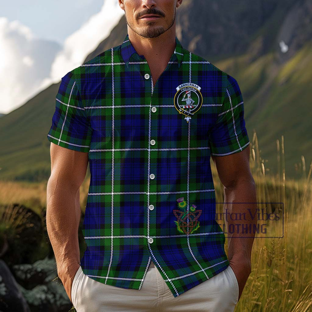 Bannerman Tartan Cotton Hawaiian Shirt with Family Crest Adult - Tartan Vibes Clothing